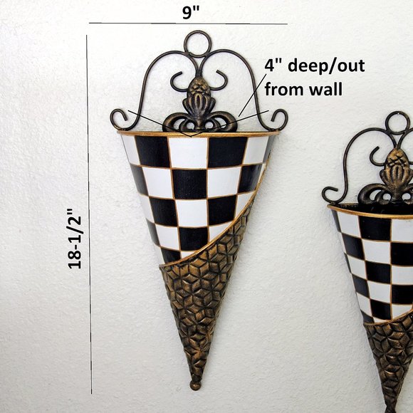 Courtly Wall Decor Wall Pockets Sconces Black White Check Planter Towel Caddy - Picture 5 of 8